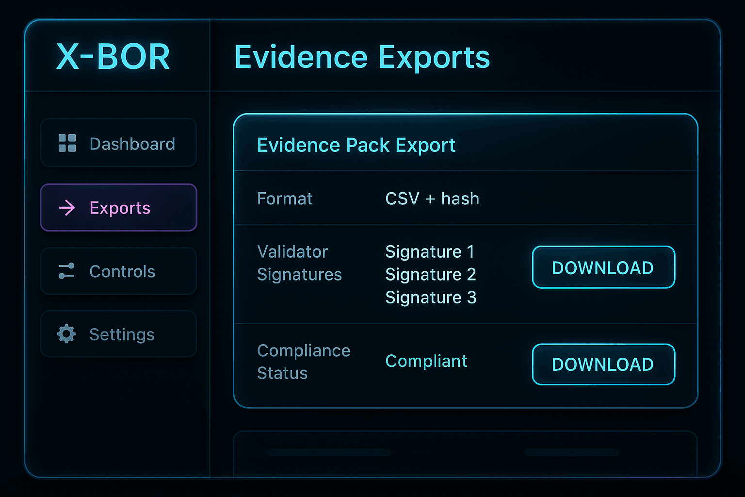 X-BOR evidence exports